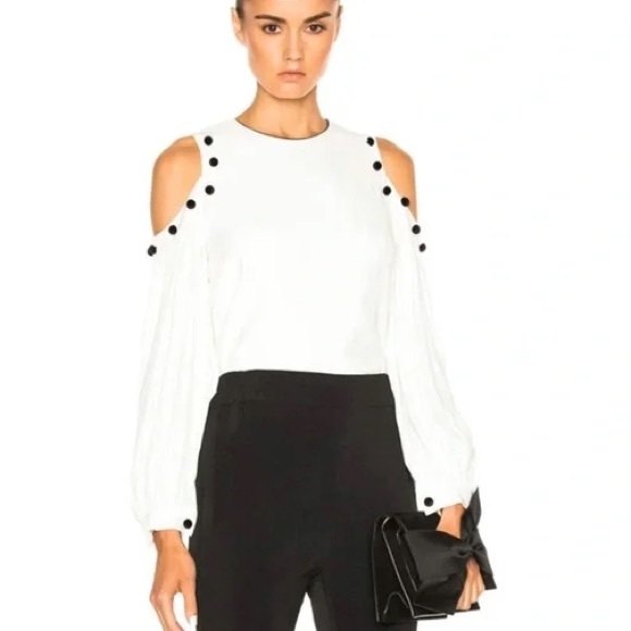 ALEXIS Erica Velvet Button Trim Cold Shoulder Blouse in Cream Size M - Picture 2 of 12